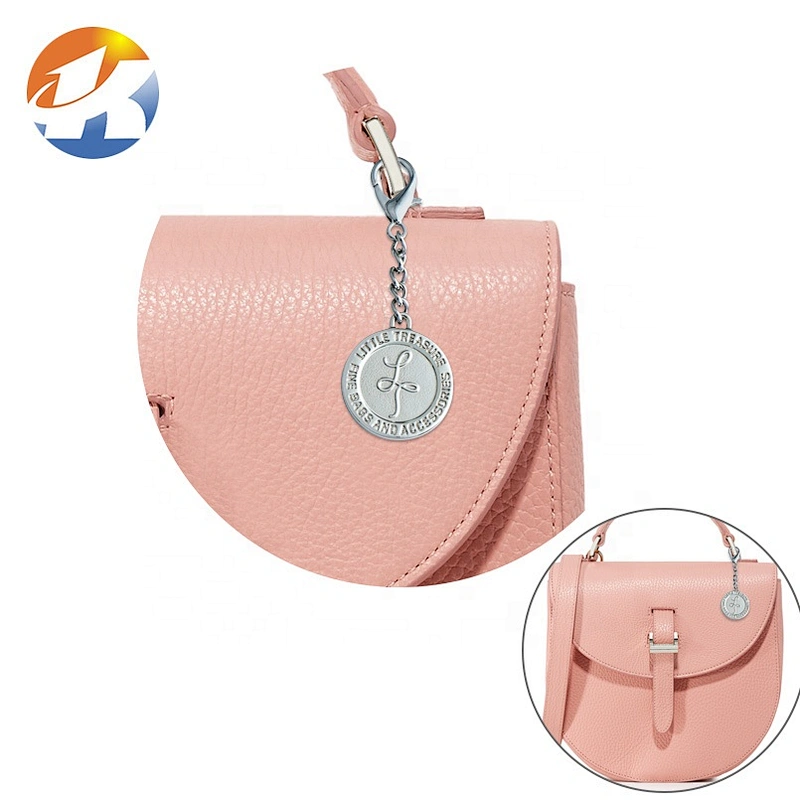 China Manufacture Custom Metal Brand Tag with Clasp for Handbags, Bag Hardware Round Metal Hanging Logo Tag