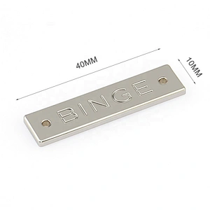 Rectangle with 2 Holes Sew Metal Label for Clothing, Custom Engraved Logo Metal Plate for Garment^