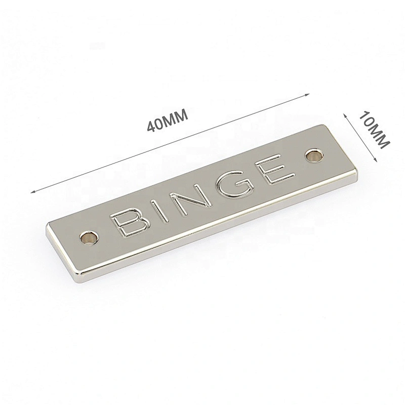 Rectangle with 2 Holes Sew Metal Label for Clothing, Custom Engraved Logo Metal Plate for Garment^