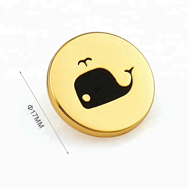 Round Gold Plated With Black Logo Rivet Fixed Metal Clothing Logos
