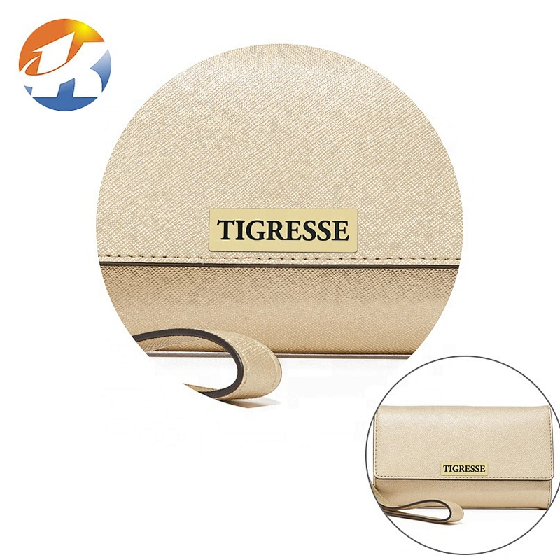 Design Rectangle Metal Nameplate with Engraved Black Logo, Custom Gold Metal Logo Label for Bags