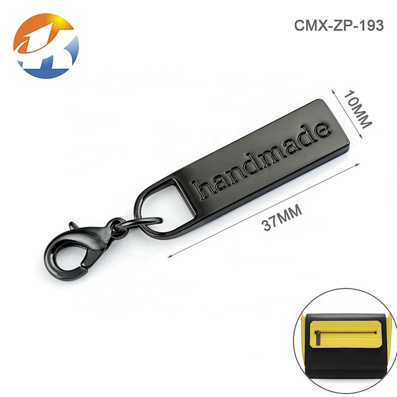 OEM ODM Gunmetal Metal Zipper Pull with Small Clasp, Custom Metal Zip Puller for Bags