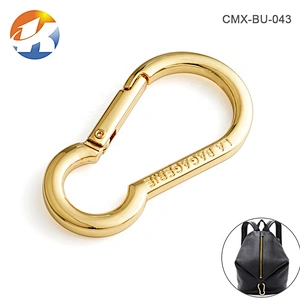 Custom High Quality Bag Accessories Gold Metal Carabiner Spring Snap Hook, Custom Alloy Metal Snap Hook for Sport Backpack