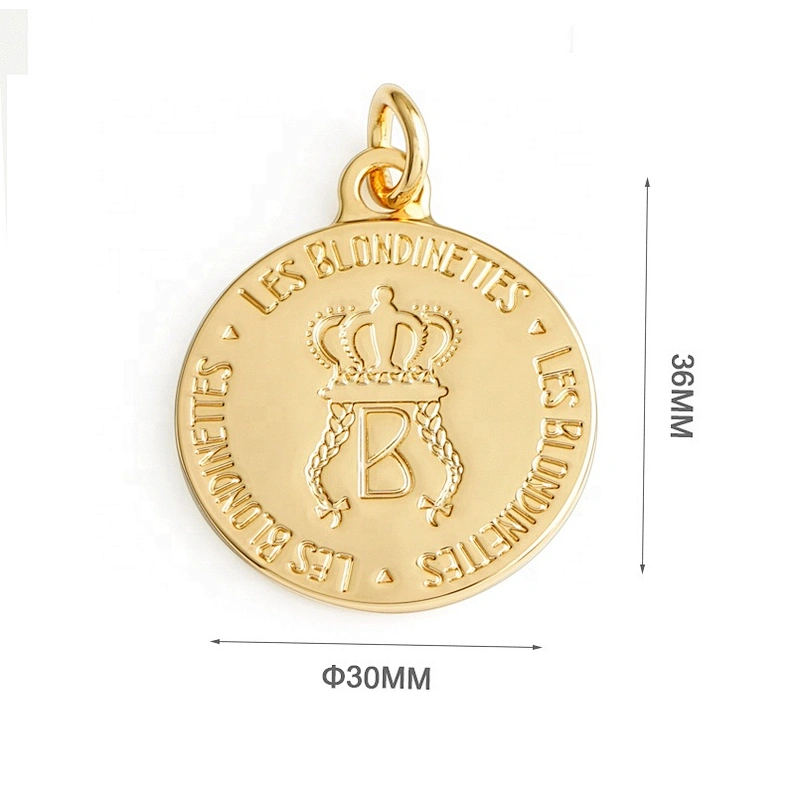 Fashion Handbag Hardware Custom Gold Metal Bag Logo, Round Shape with Ring Metal Hang Name Tag for Bag