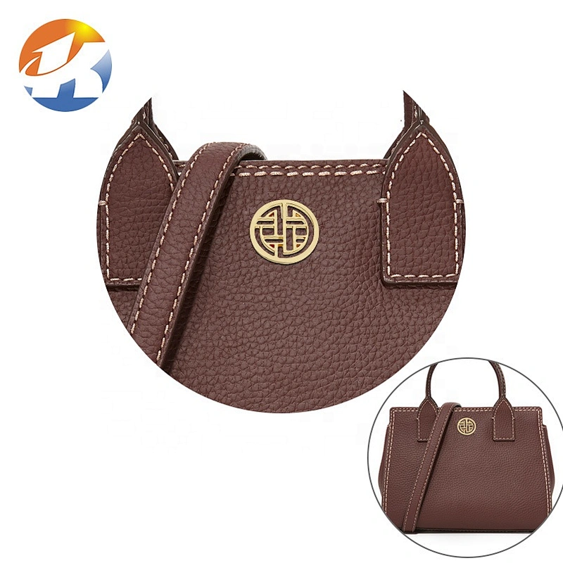 Handbag Accessories Circle Shape with Hollow Logo Metal Name Tag, Custom Gold Metal Brand Logo Label for Purse