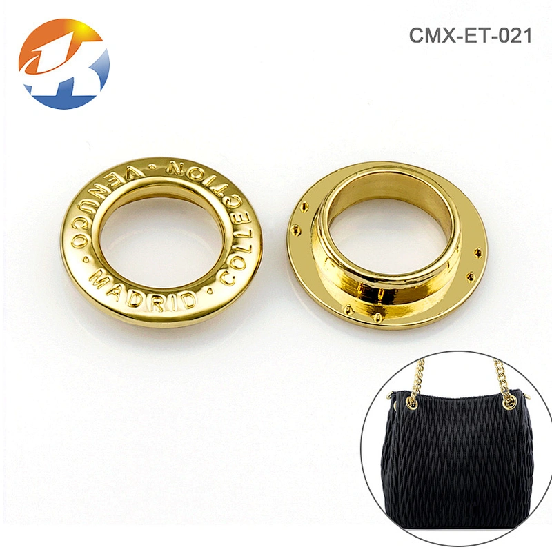 Custom Round Shape Gold Metal Eyelets and Grommet with Engraved Logo for Handbags