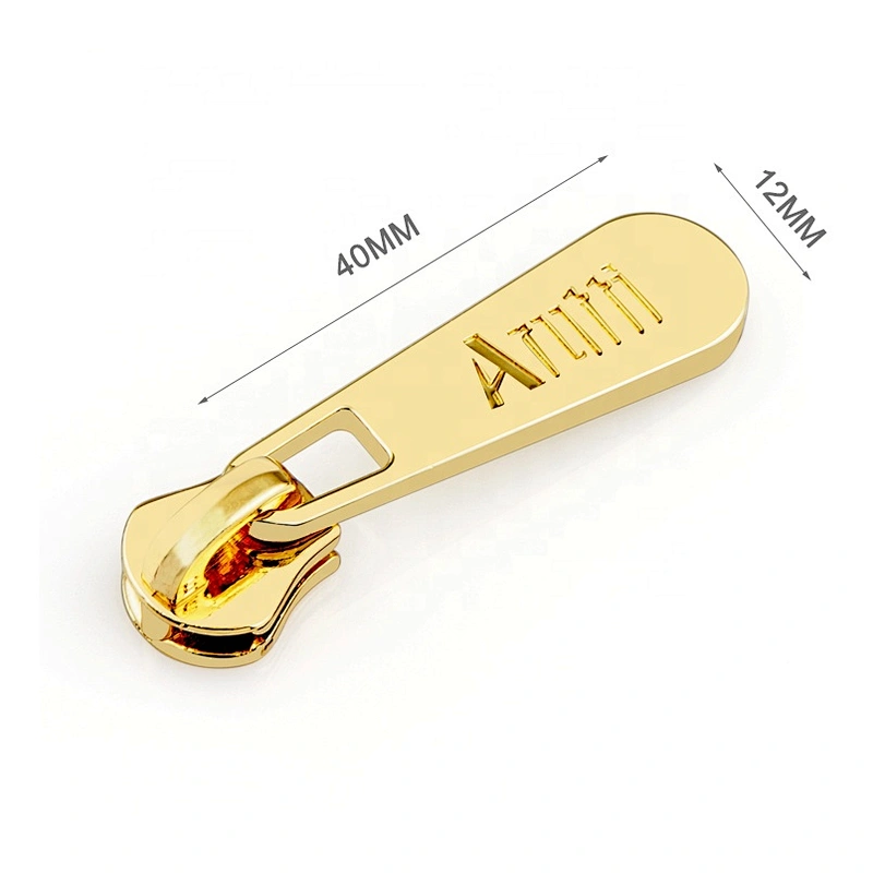 Fashion Metal Zipper Slider Puller for Handbags, Custom Gold Engraved Logo Metal Zipper Pull For Bags