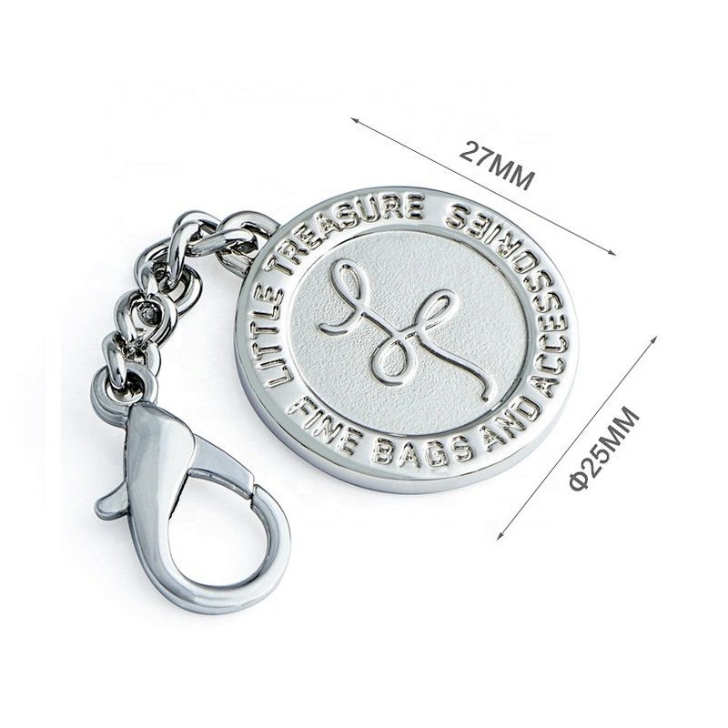 China Manufacture Custom Metal Brand Tag with Clasp for Handbags, Bag Hardware Round Metal Hanging Logo Tag