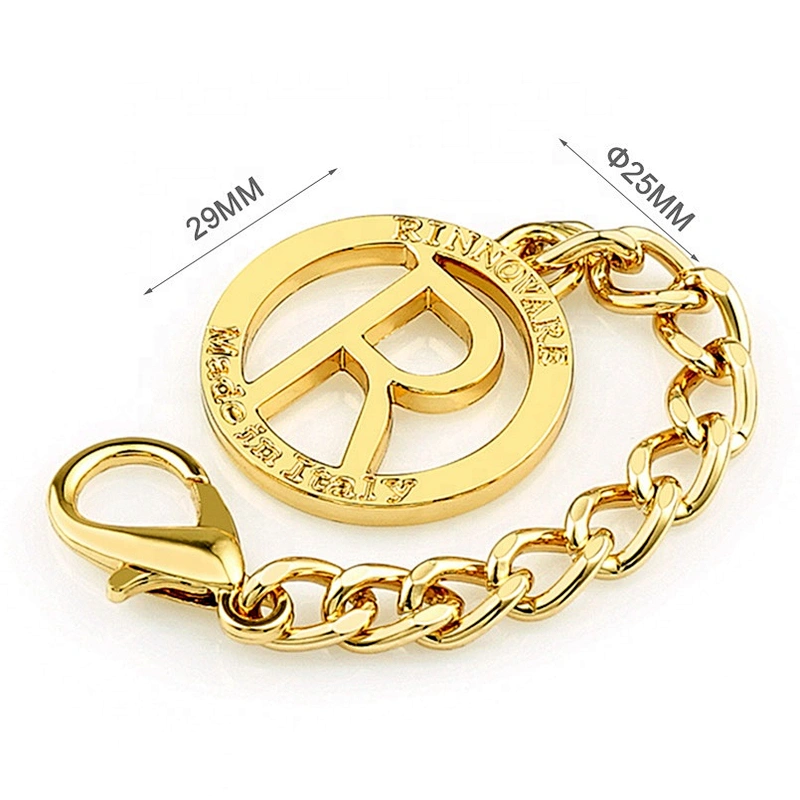 Round Metal Tag with Clip for Handbag, Bag Hardware Custom Gold Metal Logo Tag with Hollow Logo