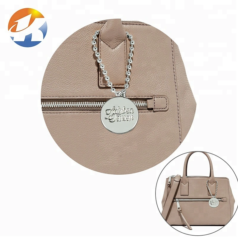Handbag Hardware Custom Hanging Brand Logo Metal Bag Tag, Custom Round Engraved Logo Metal Tag for Bags with Ball Chain Hot Sale