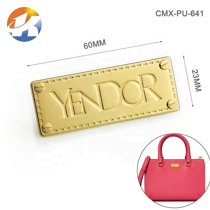 Custom Gold Embossed Logo Metal Label, Handbag Hardware Design Metal Nameplate