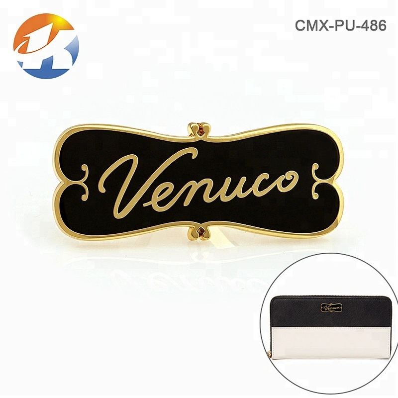 Fashion Gold Plated With Black Background Metal Logo Brand Handbag