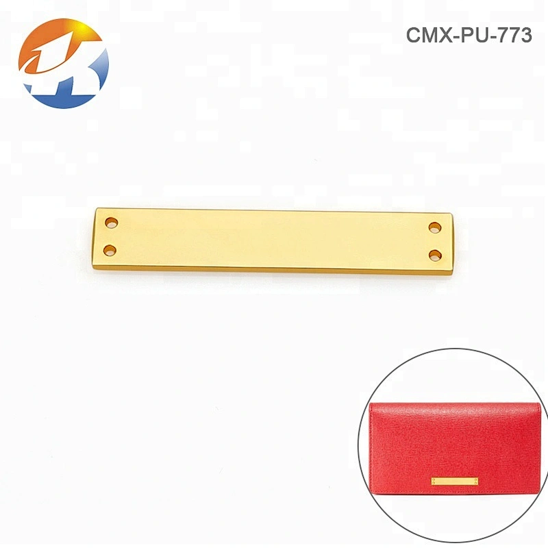 Wholesale Rectangle with 4 Holes Sewing Blank Metal Tag, Custom Gold Plated Metal Clothing Label