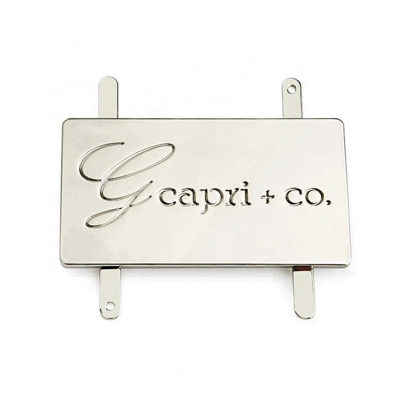 Bag Accessories Custom Branded Logos Plate Label, Silver Engraved Metal Brand Name Tag For Bags