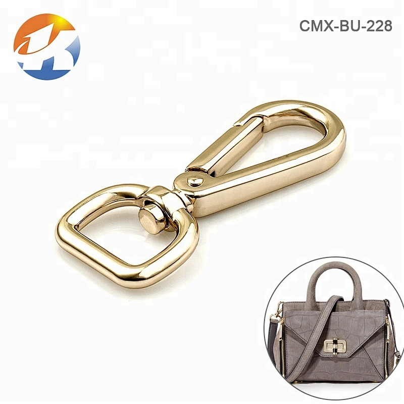 Eco-Friendly Light Gold Plated D Ring Tail Handbag Rotating Metal Snap Hook for Bag, Wholesale Alloy Metal Spring Snap Hook