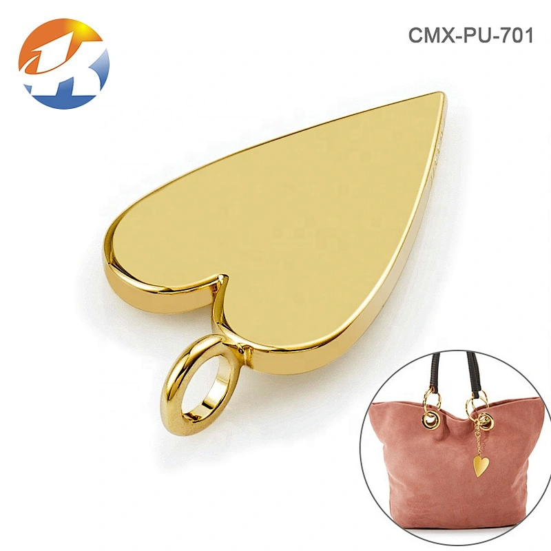 Hot Sale Fashion Design Heart Shape Metal Hang Tag, Custom Gold Metal Hanging Logo for Handbags
