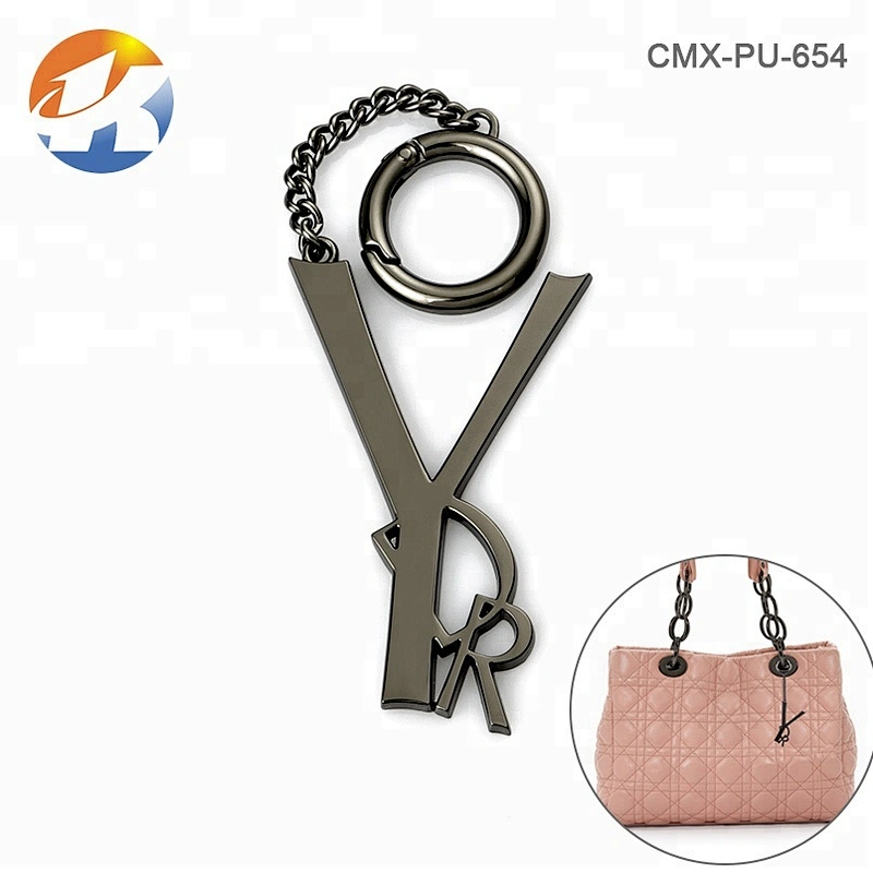 High Grade Custom Hang Gunmetal Metal Handbag Logo