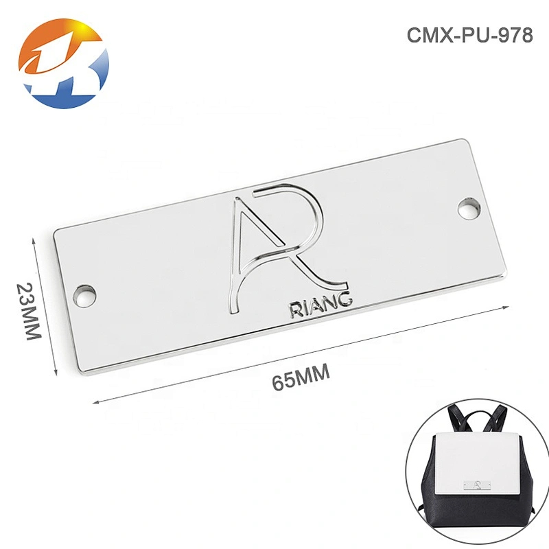 China Supplier Custom Handbag Metal Sewing Label Plate, Bag Accessories Rectangle Metal Logo with 2 Holes