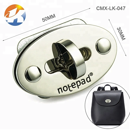 Oval Shape With Logo Nickel Metal Bag Turn Lock Hardware