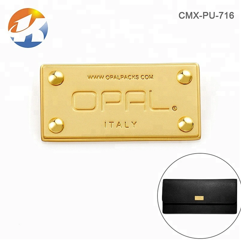 4 Decorative Rivets On Corners Gold Metal Logo Label, Custom Engraved Logo Metal Name Plate Tag for Handbags