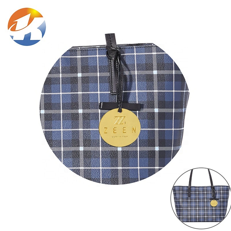 Fashion Handbag Accessories Round Shape Metal Tag with Hole, Engraved Logo Gold Metal Hanging Logo Tag for Bags