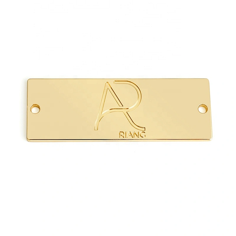 China Supplier Custom Handbag Metal Sewing Label Plate, Bag Accessories Rectangle Metal Logo with 2 Holes