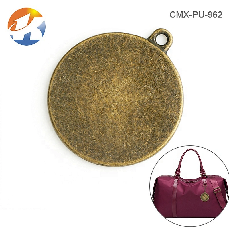 Bag Accessories Customized Making Metal Logo Plate, Circle with Hole Metal Logo Hang Tags for Bags