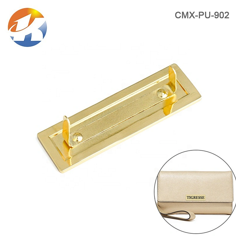 Design Rectangle Metal Nameplate with Engraved Black Logo, Custom Gold Metal Logo Label for Bags