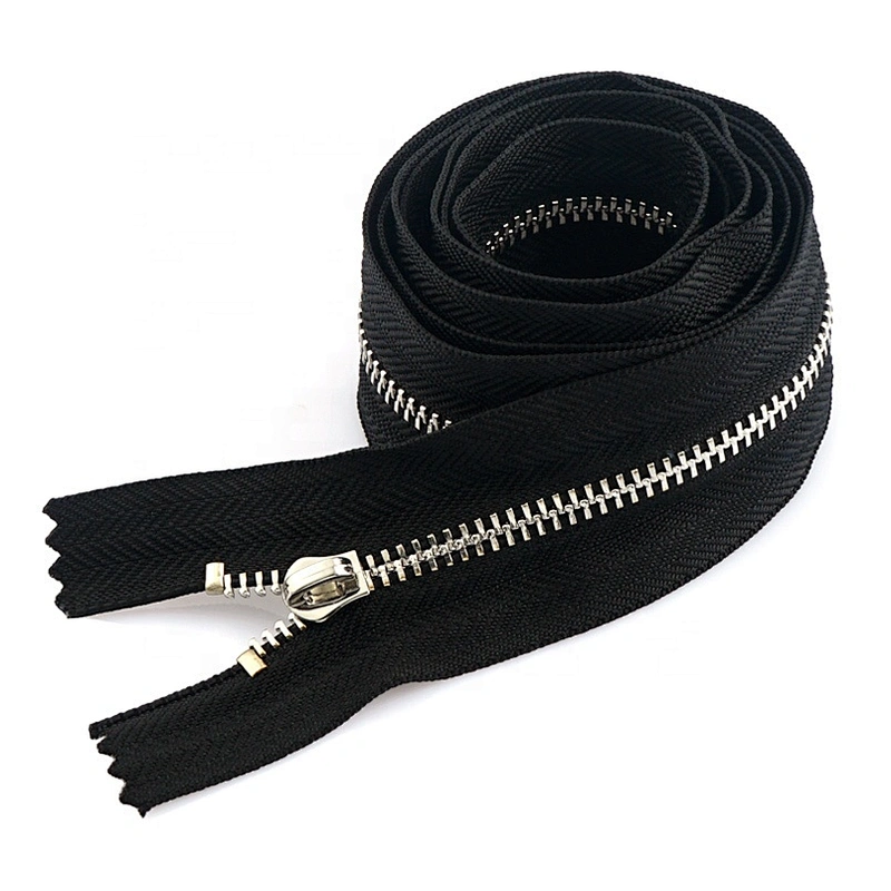 Garment Accessories Custom Metal Silver Zipper, Wholesale Factory Price Metal Zipper for Bags and Clothing