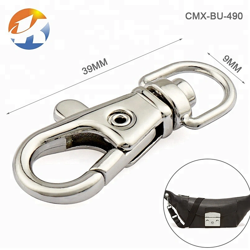 High Quality Wholesale 38mm Silver Zinc Alloy Metal Spring Snap Hook, Custom Metal Swivel Lanyard Snap Hook