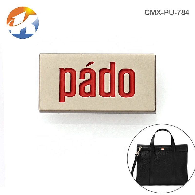 Custom Metal Plate Logo for Bags, Design Metal Name Tag with Engraved Red Logo