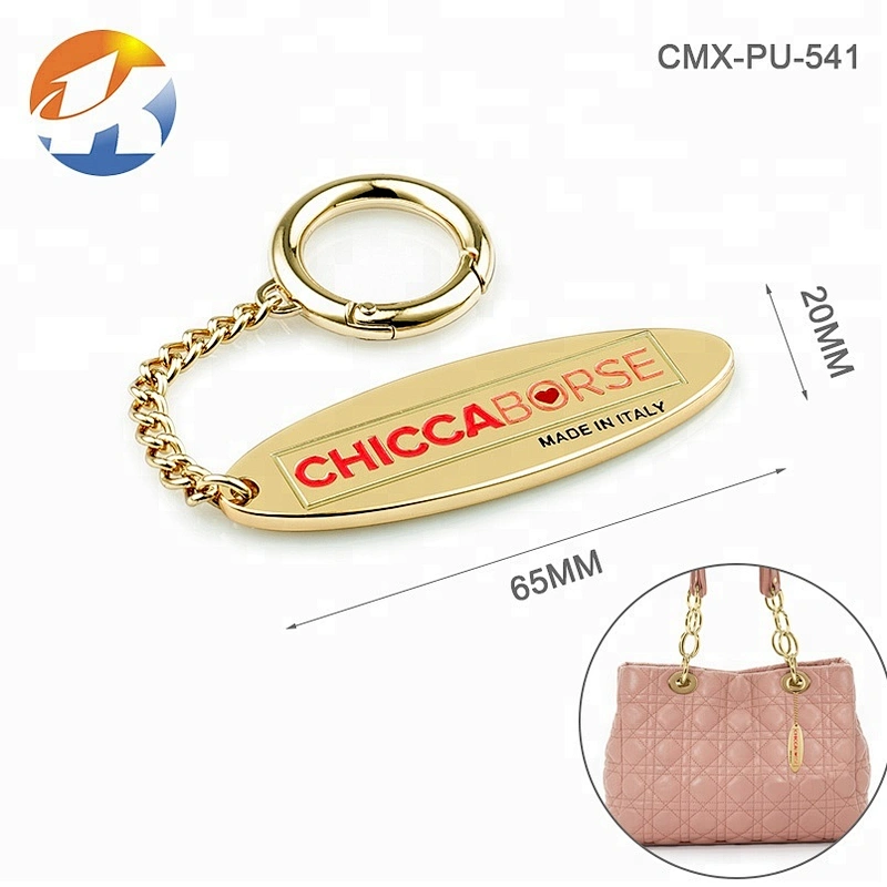 Custom Round Shape Metal Tag with Hollow and Engraved Logo, Design Gold Plated Metal Hanging Logo Tag for Handbags