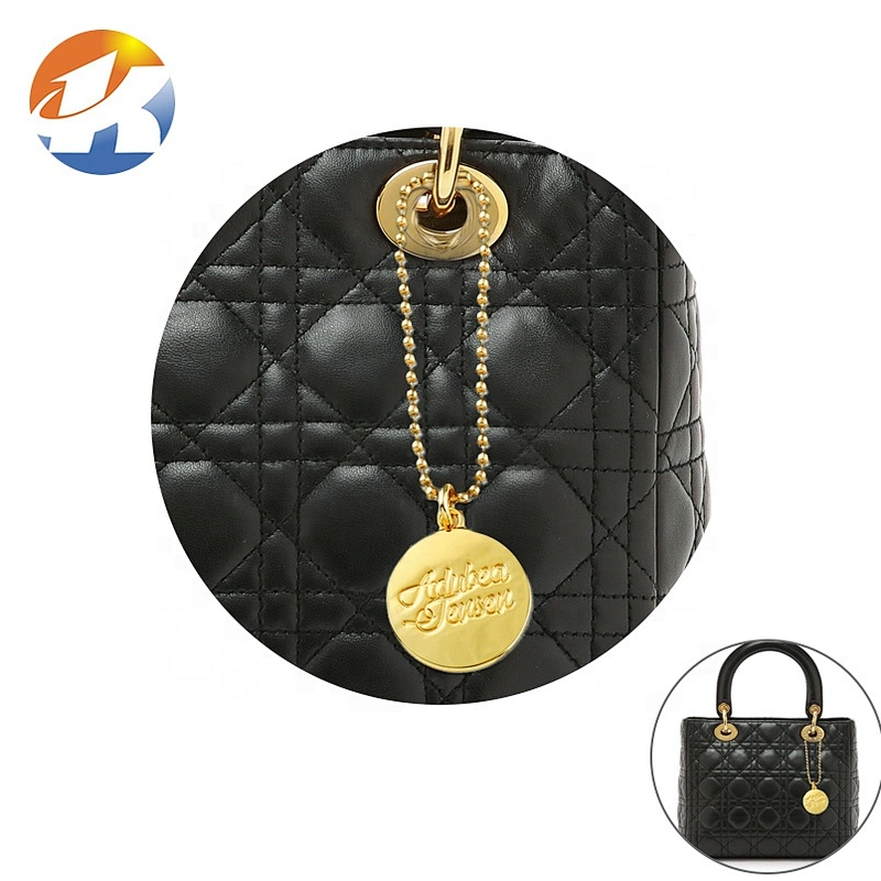 Fashion Custom Bag Hardware Gold Metal Tag with Chain for Handbags, Design Engraved Logo Hanging Metal Name Tag Label for Bag