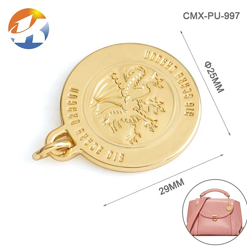 Kangsheng Factory Direct Custom Gold Metal Brand Tag Hanging, High Quality Handbag Hardware Engraved Logo Metal Tags for Bag