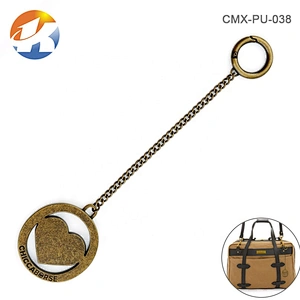 Bag Accessories Antique Brass Metal Hang Tag with Chain and Spring Hook, Custom Made Metal Bag Logo Tag for Handbags