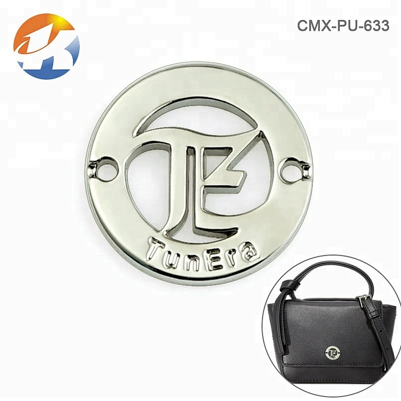Custom Round With 2 Holes Cut Out Metal Sewing Logo