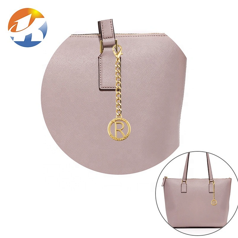 Round Metal Tag with Clip for Handbag, Bag Hardware Custom Gold Metal Logo Tag with Hollow Logo