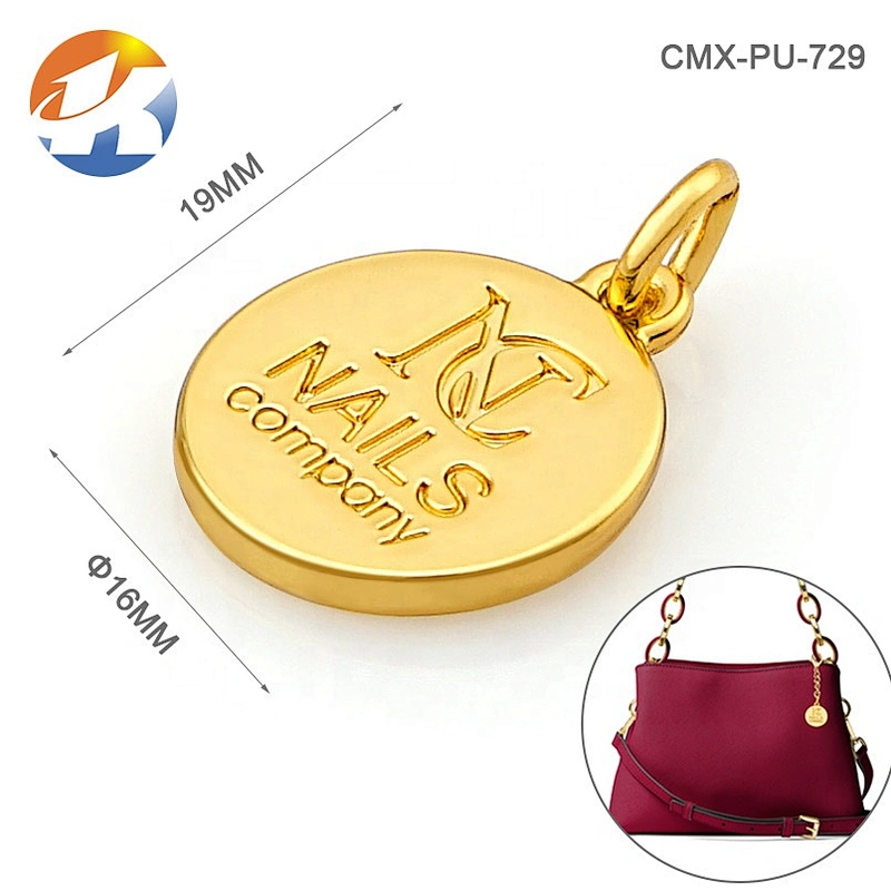 Round Shape Metal Hang Tag, Custom Engraved Logo Nickel Metal Logo Tag for Handbags
