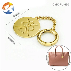 Custom Engraved Logo Metal Nameplate Tag, Handbag Hardware Round Hang Metal Logo Tag with Ball Chain