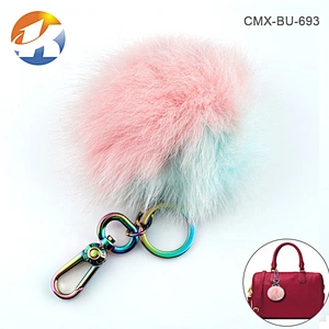Rainbow Color Metal Snap Hook with Key Ring and Hairball, Fashion Metal Swivel Hook Snap For Bag