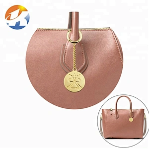 Gold Engraved Round Tag With Hook And Chain Hang Metal Handbag Logo