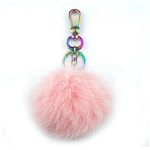 Rainbow Color Metal Snap Hook with Key Ring and Hairball, Fashion Metal Swivel Hook Snap For Bag