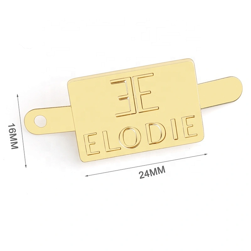 Custom Engraved Logo Metal Bag Plate, Nickel-free Gold Plated Metal Label with Prong for Handbag^