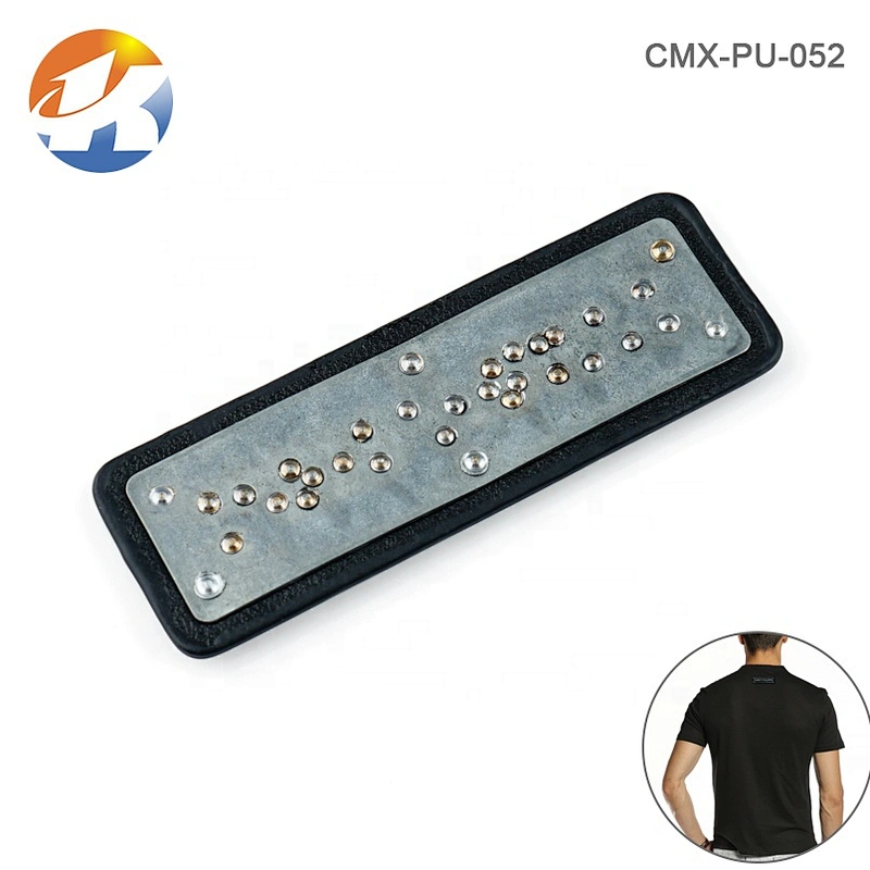 OEM ODM Customized PU Leather Label with Metal Letters Logo, Design Metal Name Plates for Handbag and Clothing