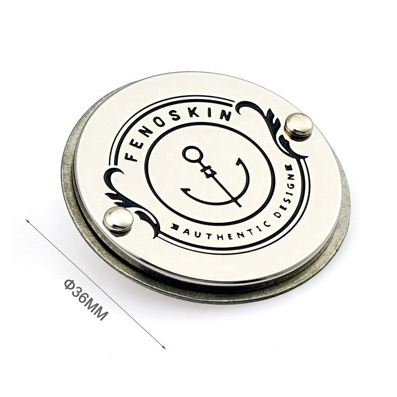 Bag Accessories Round Metal Name Tag with Engraved Logo, Custom Metal Logo Label for Handbags