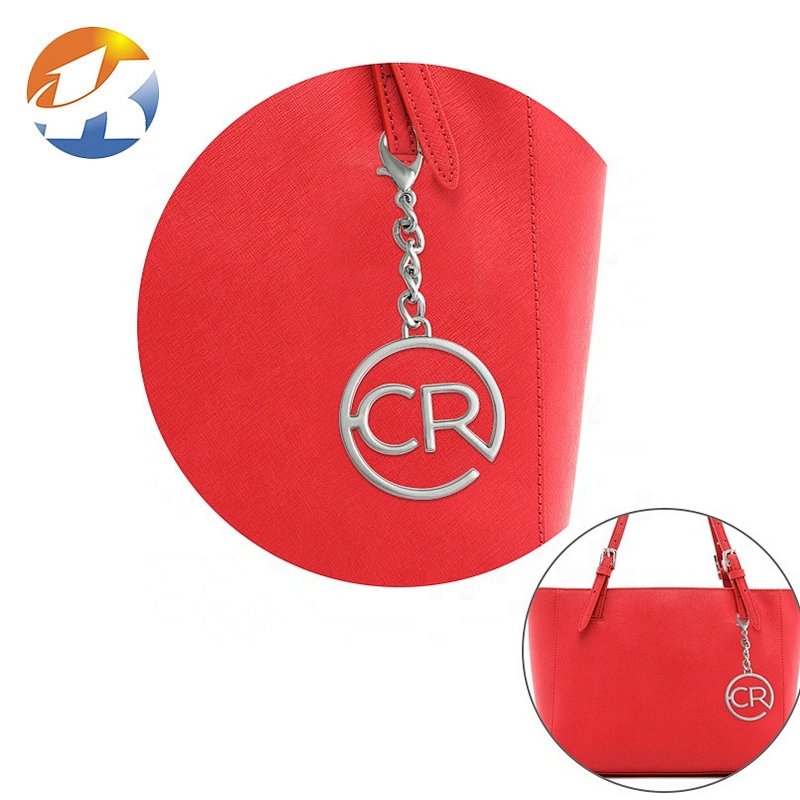 Bag Accessories Custom Handbag Metal Logo Tag, Round Metal Hang Logo with Chain and Clasp