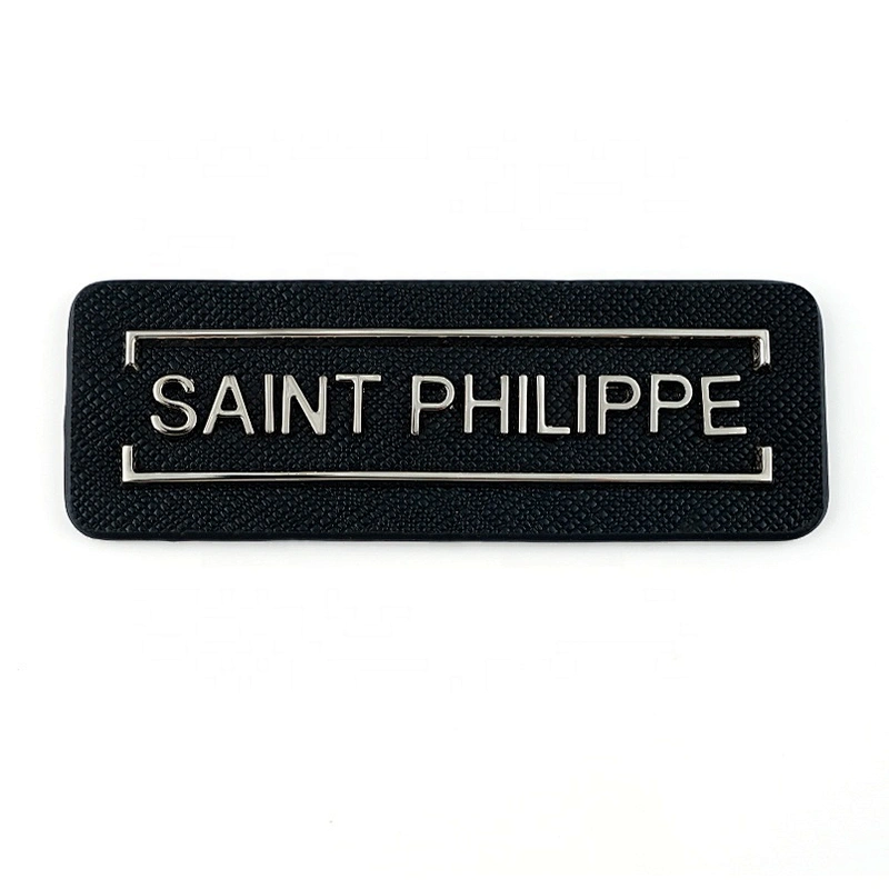 New Products Custom Metal Clothes Leather Tag with Logo, PU Leather Metal Label for Clothing