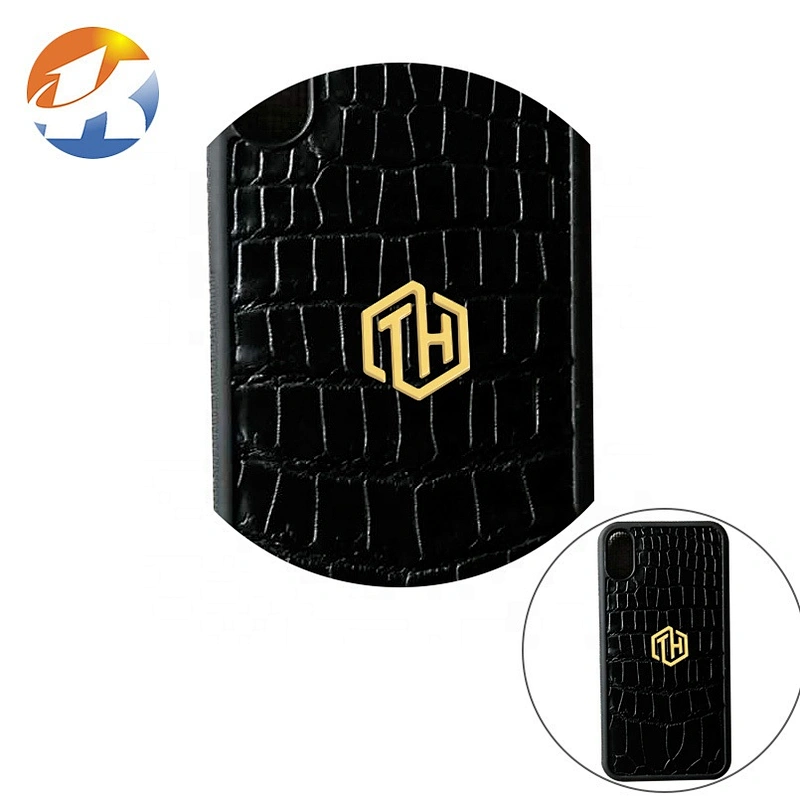 Gold Plated Self-Adhesive Metal Logo Tag for Phone Case, Custom Metal Label with Adhesive
