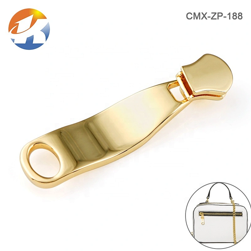 Fashion Metal Zipper Slider Puller for Handbags, Custom Gold Engraved Logo Metal Zipper Pull For Bags