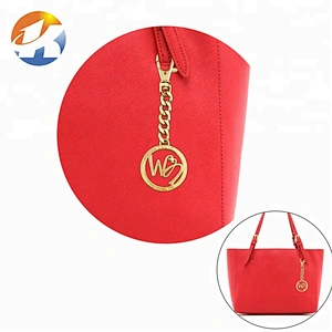 Hot Selling Style Gold Plated Metal Logo Tag, Custom Round Shape with Chain and Hook Metal Tag for Handbags